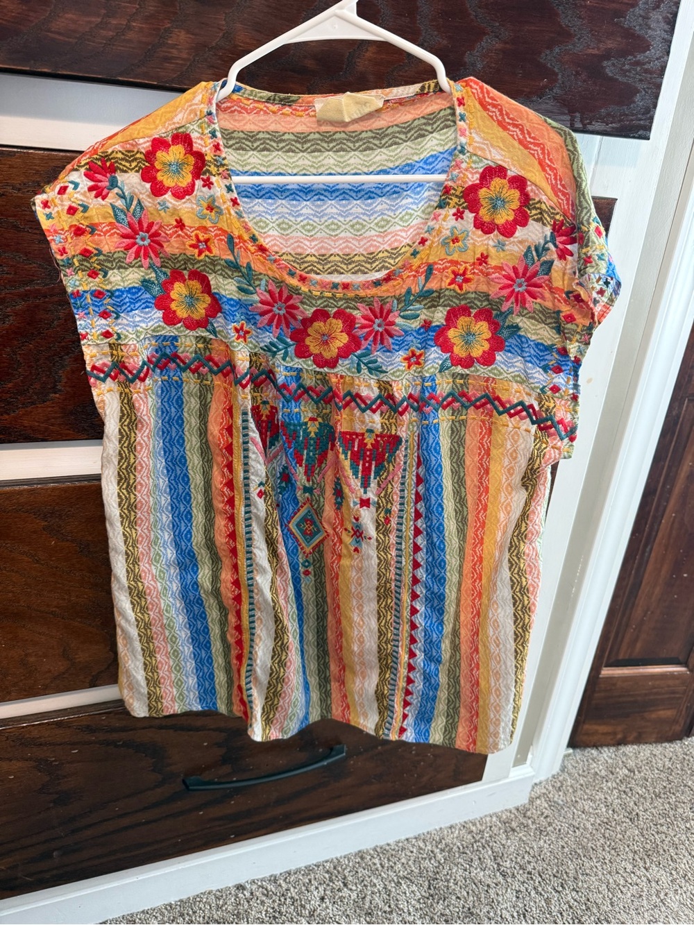 Savanna Jane Multicolor Floral Embroidered Striped Tunic